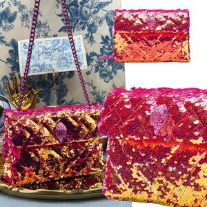 🆕 KURT GEIGER LONDON 🧿 NWOT Glitter Mini Kensington Bag, Fuchsia Drench
